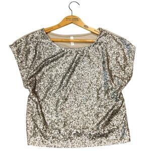 Vintage Y2K Sequin Going Out Top Size XS Xhilaration Dolman Sleeve Bronze Metal